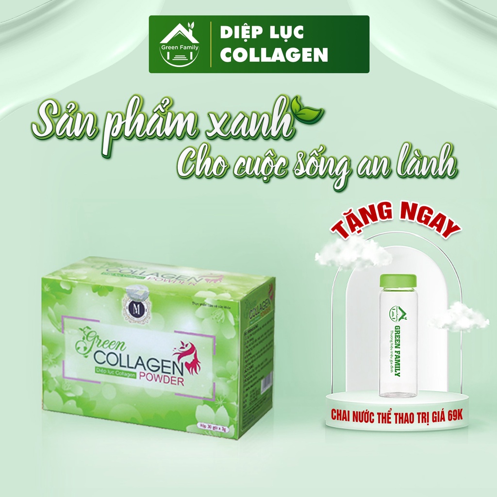 Diệp Lục Collagen HBC GREEN FAMILY Đẹp Da Thanh Lọc Cơ Thể Hộp 30 Gói 60g