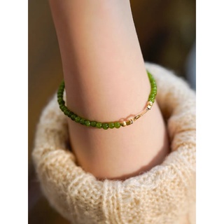 Vòng tay trang sức đá xanh lục tự nhiên hạt charm 14k tinh xảo