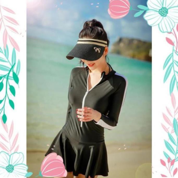 Bikini Áo Tắm Biển 1 Mảnh Thời Trang Hàn Quốc Tay Dài Phối Màu sexy  ཾ