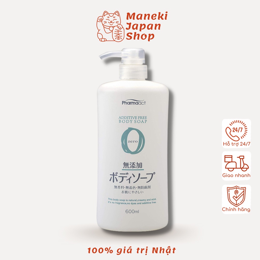 Sữa tắm Pharmaact Kumano 600ml 100% thảo dược Nhật Bản không chứa chất phụ gia Maneki