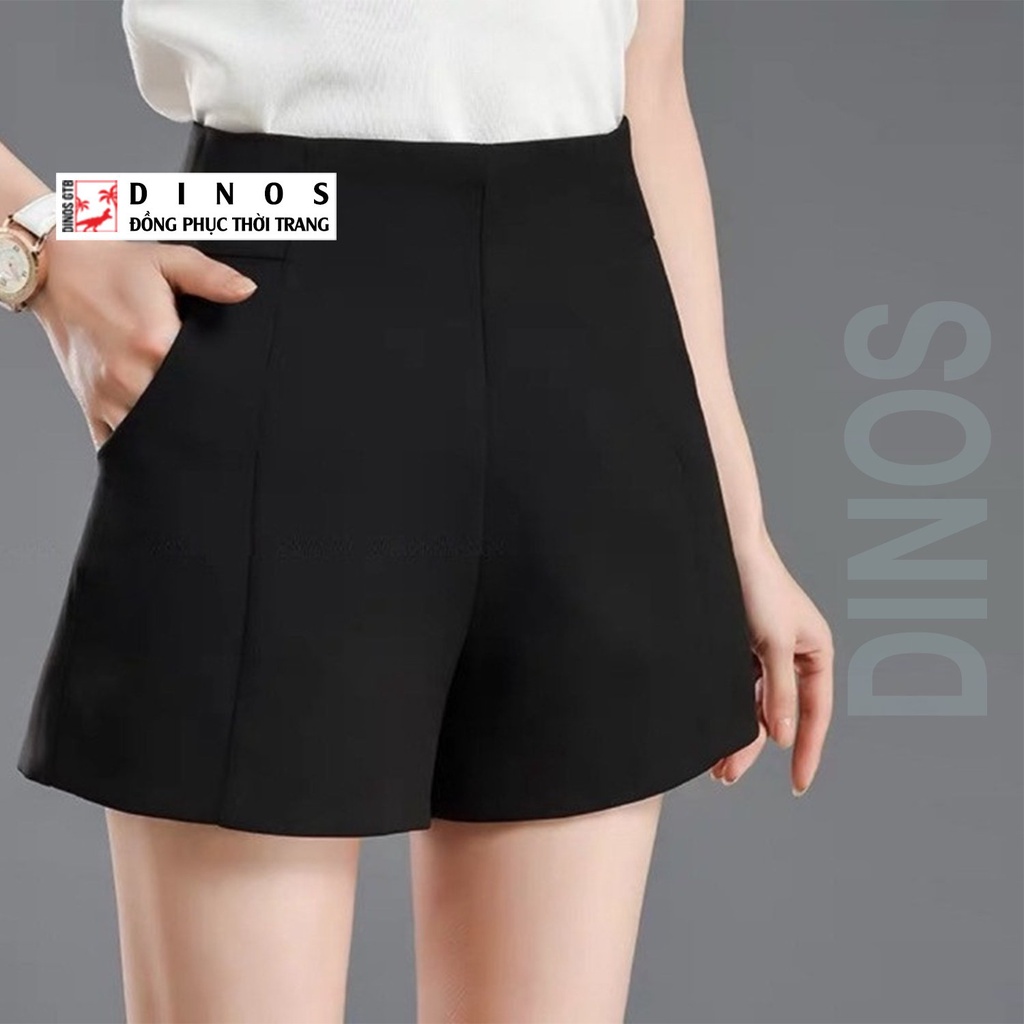 [GIẢM 39%] Quần short ống rộng lưng cao màu đen khóa kéo bên sườn
