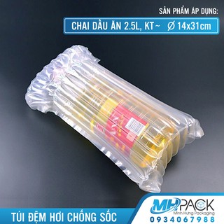Đệm hơi dạng túi 2.5L kích thước sản phẩm Ø14x31cm đóng gói hàng chống sốc sữa bột, mỹ phẩm, chai lọ thủy tinh, dầu nhớt