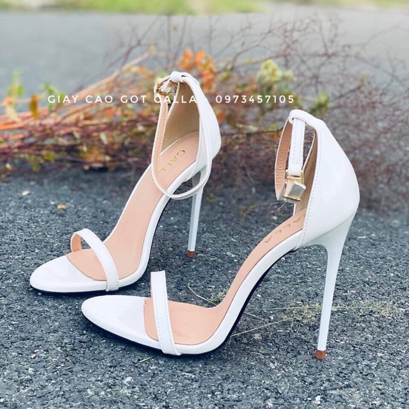 Sandal ngọc trinh 2 dây mảnh màu trắng cao 11-12cm - Giày cao gót Calla