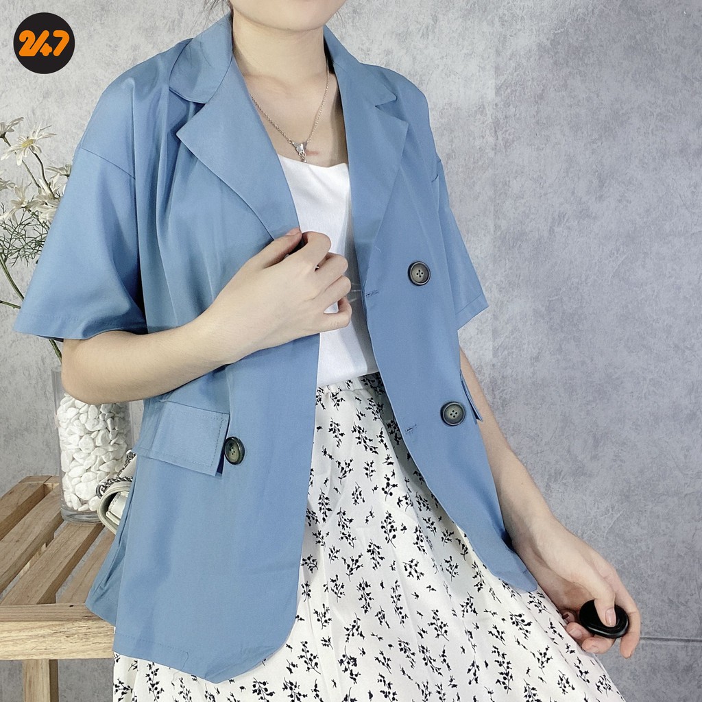 Áo khoác blazer nữ hàn quốc màu xanh tây vintage kèm video ảnh thật | BigBuy360 - bigbuy360.vn