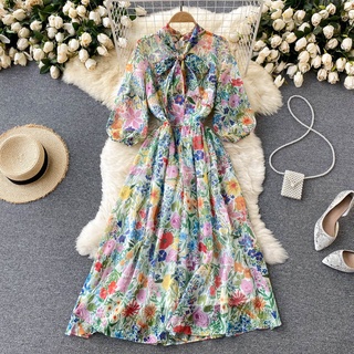 #1162 Đầm tay lỡ chất voan họa tiết hoa đủ màu cột dây nơ siêu xinh