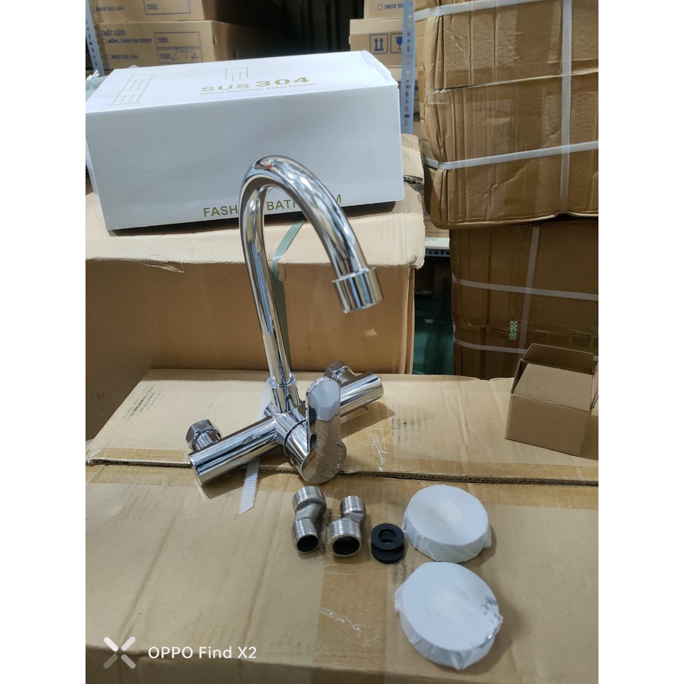 Vòi rửa chén bát Nóng Lạnh âm Tường inox mạ crome Bóng lõi lớn nước mạnh