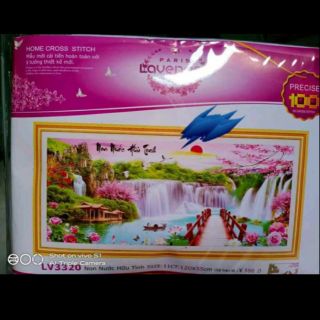 Combo 2 bức tranh thêu 3d non nước hữu tình kt 120x55