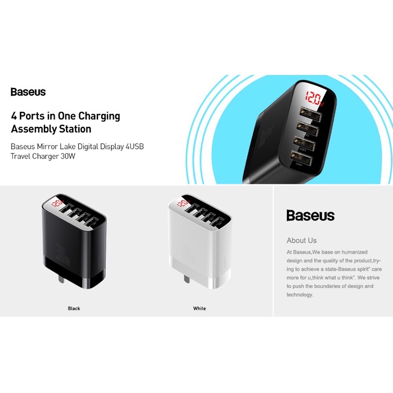 ✅Ship hoả tốc -củ sạc cốc sạc BASEUS 30W 4 cổng USB có đèn LED sạc nhanh