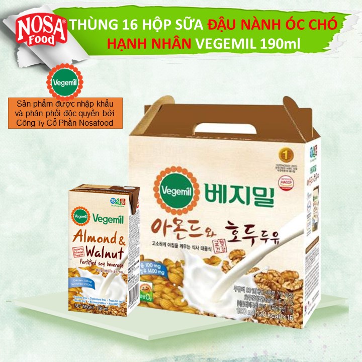 Sữa Hạt Vegemil Óc Chó Hạnh Nhân (190ml x 16 Hộp)