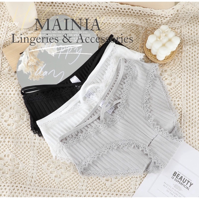 Quần Lót Cotton Nữ Viền Ren Đan Dây Chéo Màu Trơn Chíp Nữ Sexy Gợi Cảm Mainia Shop