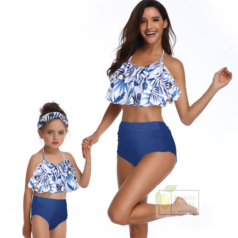 [ SET BIKINI MẸ VÀ BÉ ] Set đồ bơi mẹ và bé, đồ bơi bé gái xanh