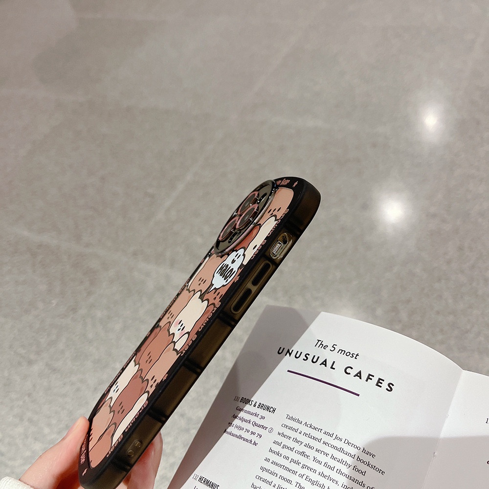 Ốp lưng cho iphone - Ốp in hình gấu cute, viền đen ko lo ố màu