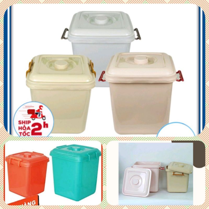 #Rẻ vô địch# Thùng đựng gạo có nắp nhựa Việt Nhật 10kg - 15kg, hộp đựng đồ, thùng nhựa vuông có nắp - nhựa không mùi