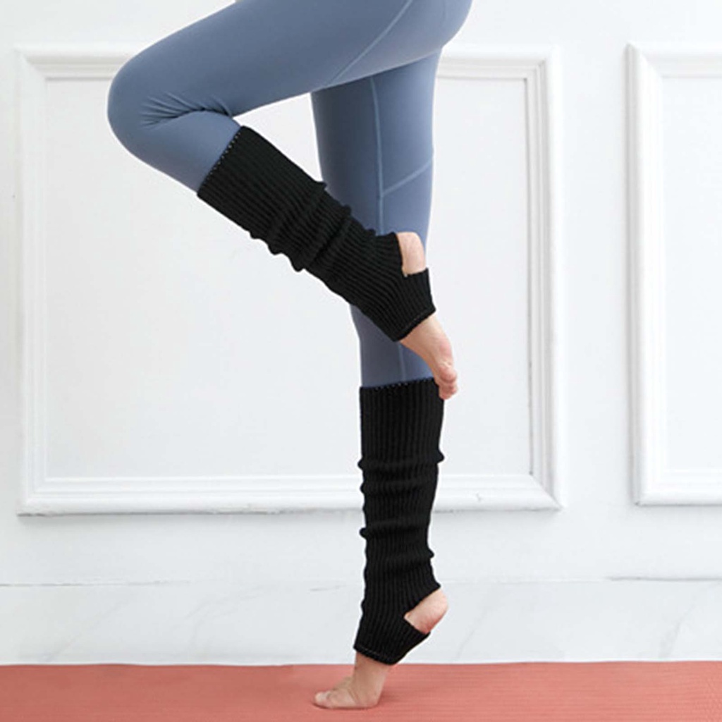 1 Đôi Tất Dệt Kim Dày Giữ Ấm Chân Không Thổi Dài Đến Đầu Gối Màu Trơn Dùng Khi Tập Yoga