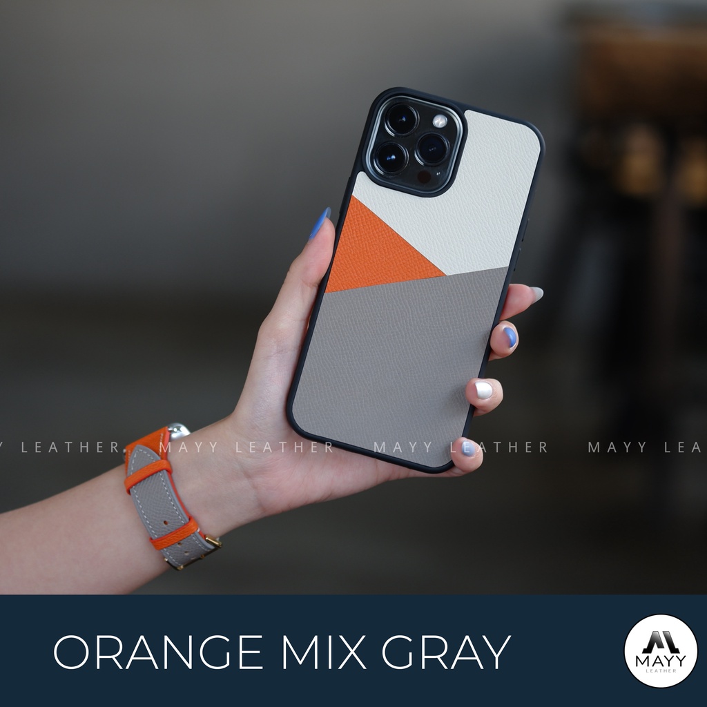 Combo Ốp + Dây Mix Orang Gray Da Bê Epsom Cao Cấp