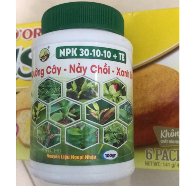 Phân bón cây cảnh NPk 30-10-10 + TE Nảy chồi xanh lá dưỡng cây hũ 100g