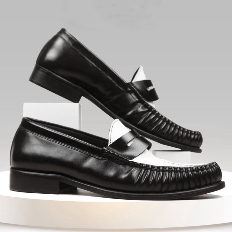 Giày Penny Loafer Black off White da thật đế phíp CK-01