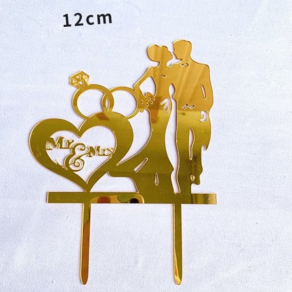 Topper mica cô dâu chú rể + nhẫn đính hôn - Phụ kiện trang trí bánh sinh nhật