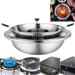 Nồi Lẩu Inox Xoay 2 Tầng Hàn Quốc Dùng Được Bếp Từ, Bếp Ga Hàng Cao Cấp Loại 1 Size 32Cm