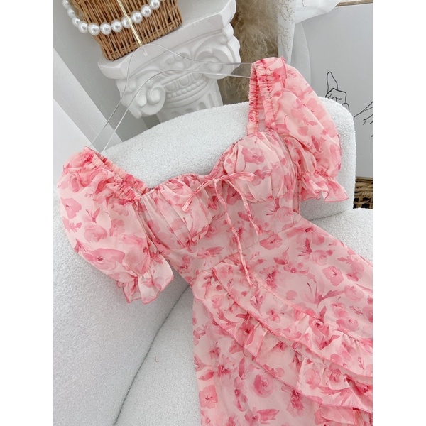ĐẦM HOA BÈO MIDI XẺ ĐÙI XÉO HỒNG