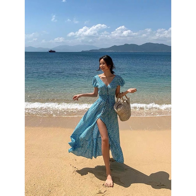 Đầm váy Maxi tay ngắn cổ V-QB STORE