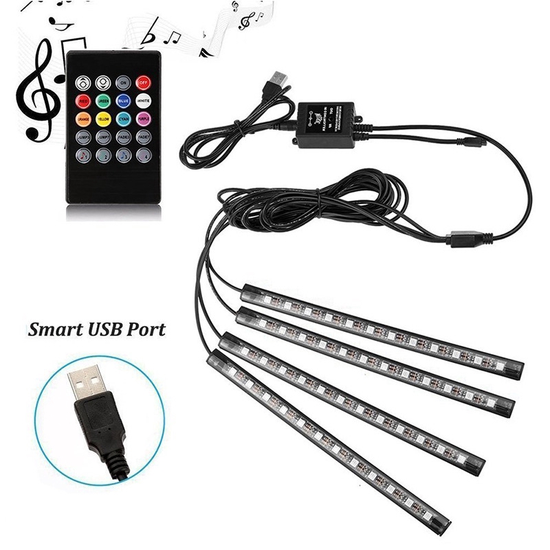 Dải đèn LED chiếu sáng gắn nội thất xe ô tô 12V có điều khiển từ xa tiện dụng