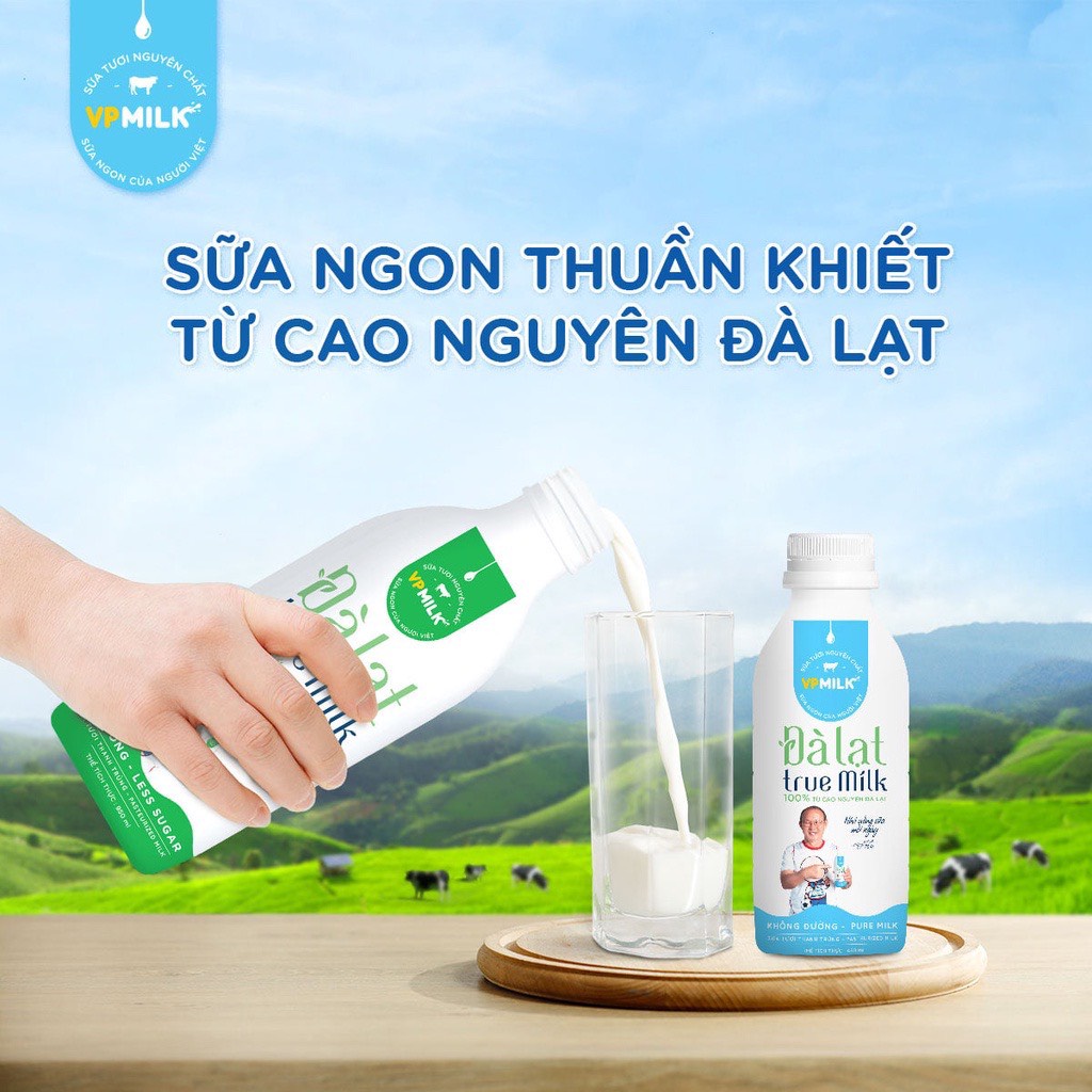 Sữa Tươi Thanh Trùng VPMilk Đà Lạt True Milk - Không Đường 2 Lít