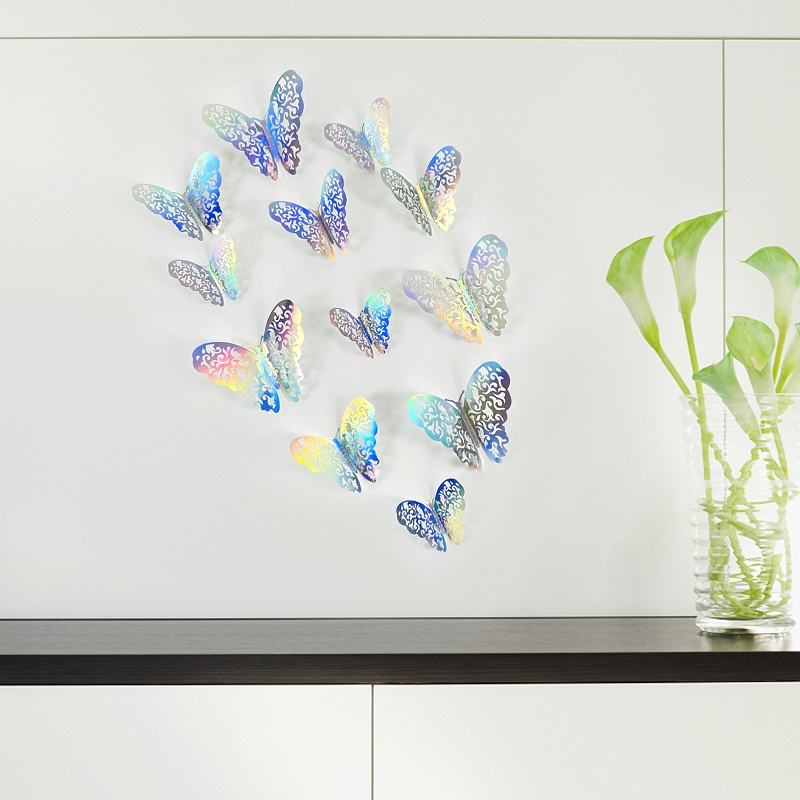 Bộ 12 Miếng Dán Tường Trang Trí Hình Bướm 3D DIY