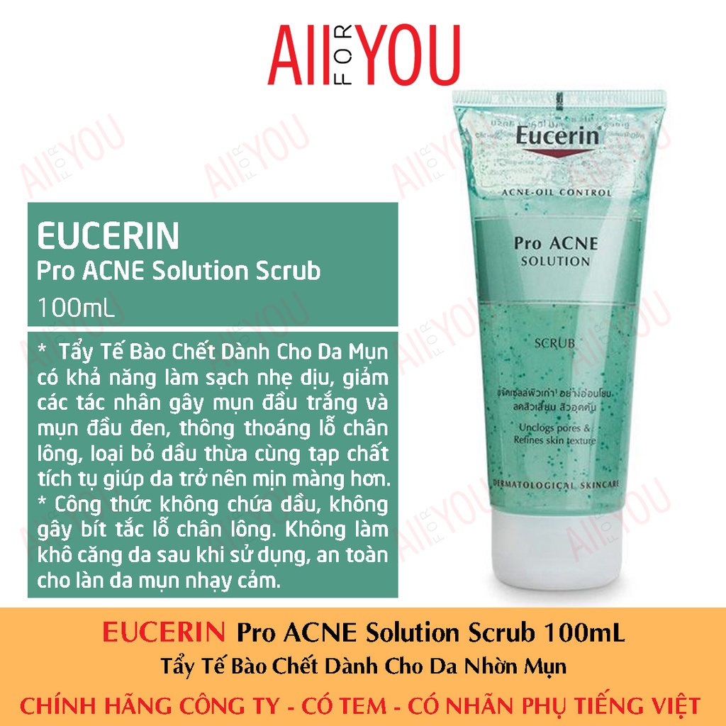 [CHÍNH HÃNG CÓ TEM] Eucerin Pro ACNE Solution Scrub 100mL - Tẩy Tế Bào Chết Dành Cho Da Nhờn Mụn.