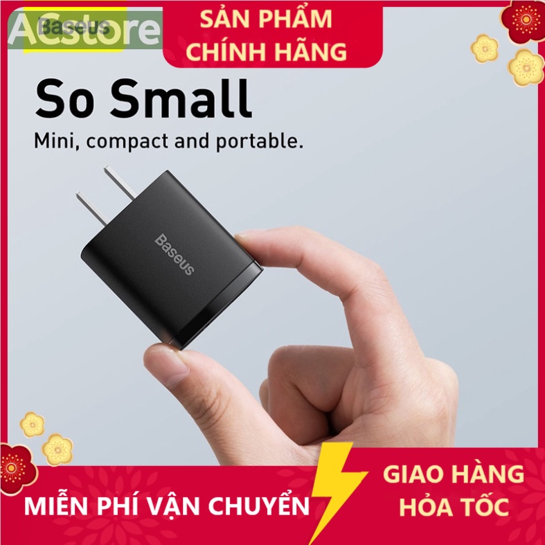 20W Củ Sạc Baseus 20W PD  Baseus Compact Quick Charger 20W (USB + Type C Dual Port, 20W PD/QC 3.0  ACstore