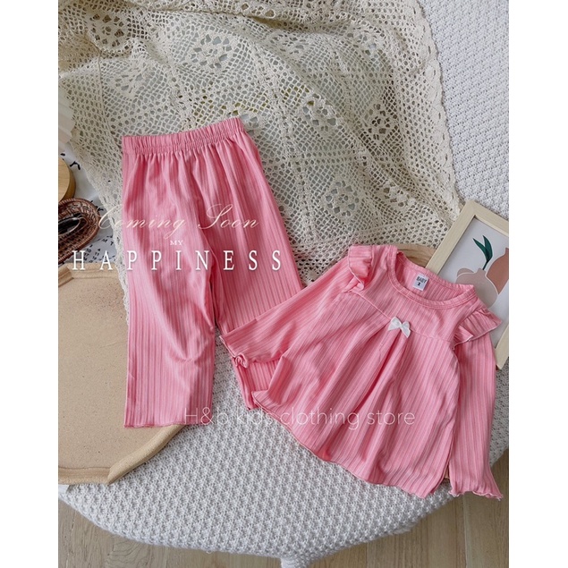 Bộ Dài Tay Chất Tăm Đũa Mềm Đính Nơ Cho Bé Gái 10-20kg