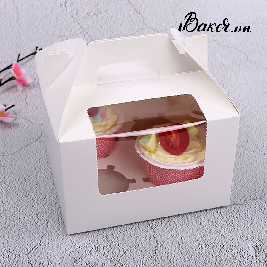Hộp cupcake 4 bánh xách tay trắng