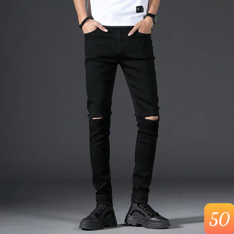 Quần jeans nam vá da boy phố rách gối màu xanh nhạt chất liệu bò co dãn 4 chiều form dáng skinny đẹp lavado Q81 mẫu mới