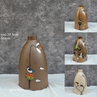 bình men mộc vẽ thủ công tỉ mỉ miệng nhỏ cắm đỡ tốn hoa