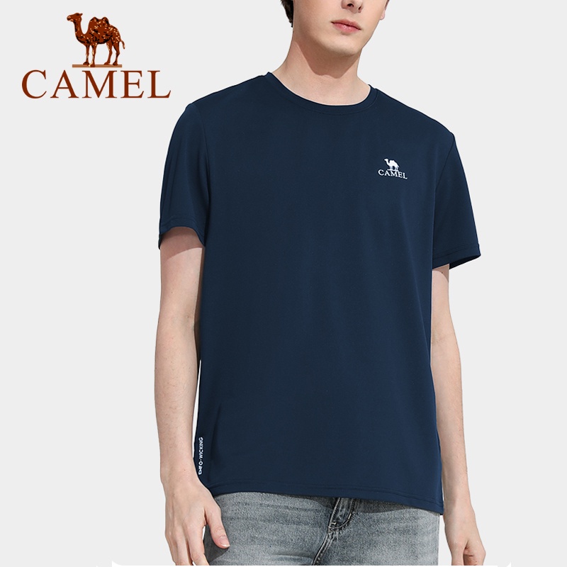 Áo thun CAMEL bằng cotton tay ngắn cổ tròn màu sắc đơn giản thoải mái cho nam
