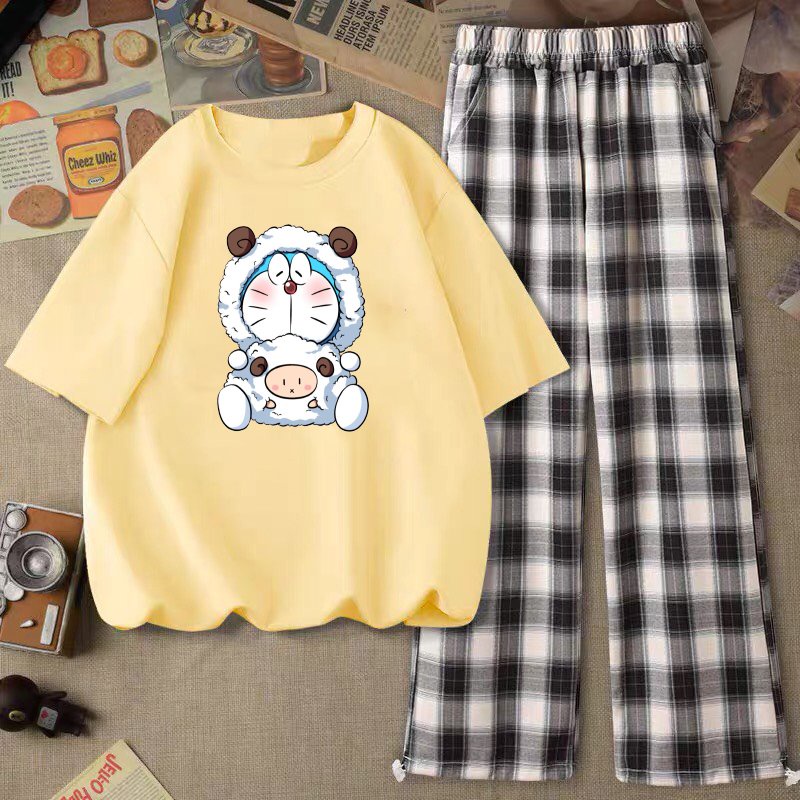 SÉT DORAEMOM MẶC ÁO CỪU KÈM QUẦN KẺ