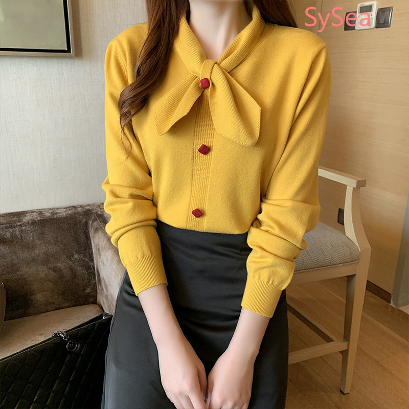 Áo sweater dệt kim tay dài thời trang mùa thu phong cách thanh lịch cho nữ