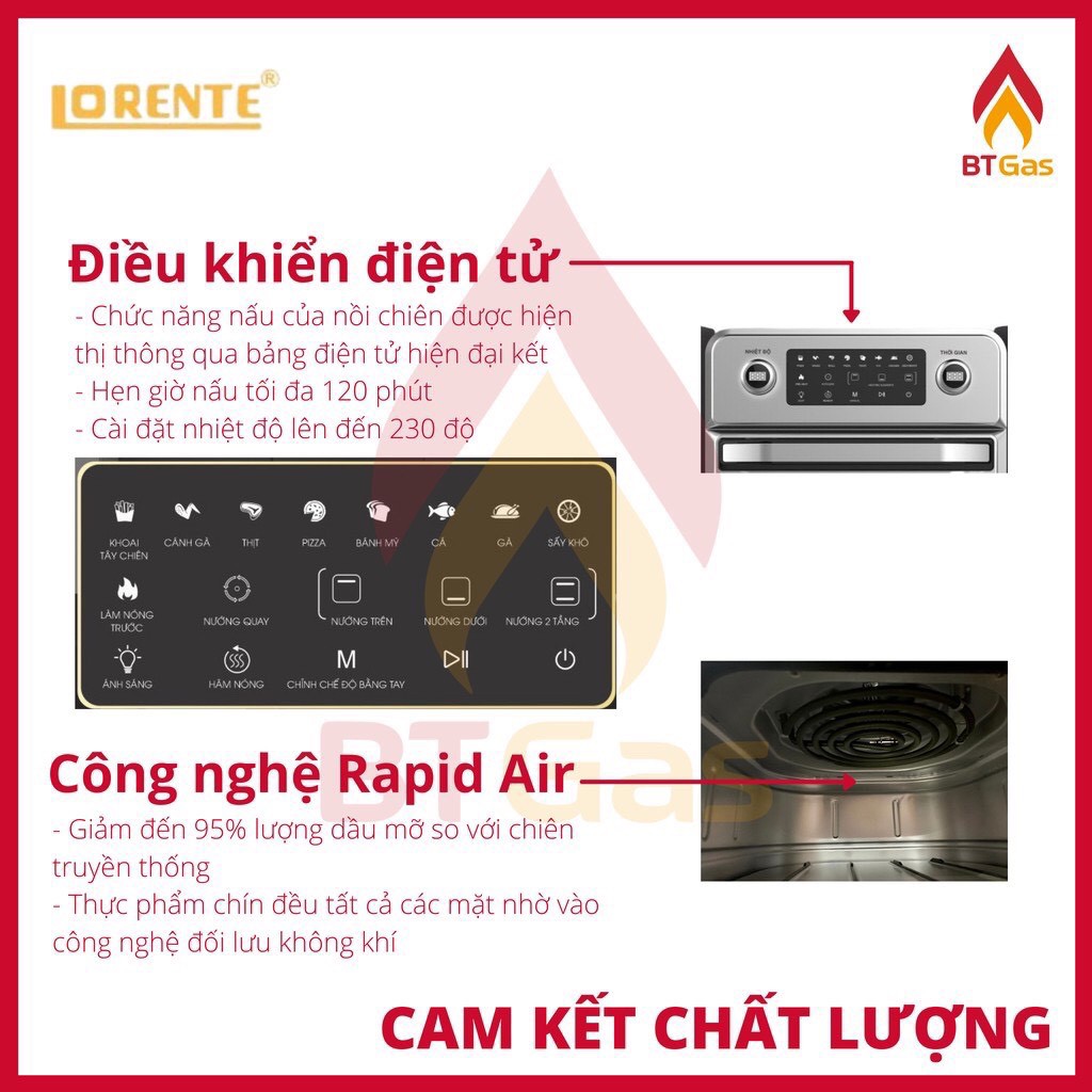 Nồi Chiên Không Dầu 16L Lorente LT 1600 - Điều Khiển Cảm Ứng - 8 Chế Độ Cài Đặt Sẵn