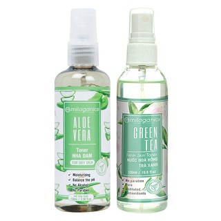 Combo Nước Cân Bằng Giúp Da Căng Mịn Và Săn Chắc: Toner Hoa Hồng Trà Xanh Và Toner Nha Đam Milaganics (100ml/Chai)