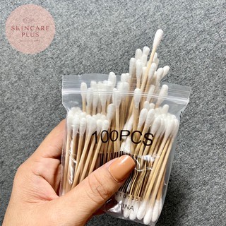 Tăm bông giá rẻ/ tăm bông thân gỗ/ Tăm bông ngoáy tai tiệt trùng/ túi 100 cây