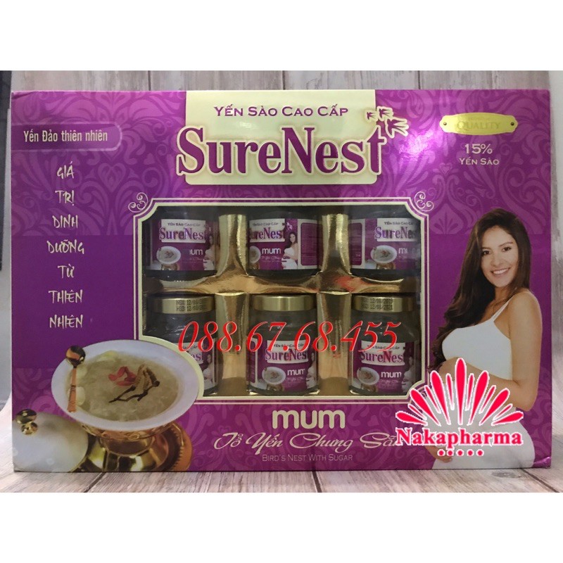 Combo quà tặng 6 lọ yến Surenest Mum (kèm túi) - Tổ yến chưng sẵn dành cho mẹ bầu