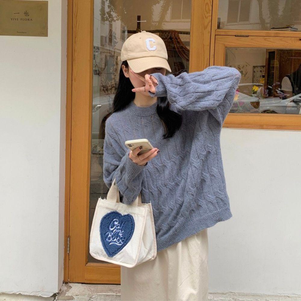 Túi Đựng Hộp Cơm Trưa Bằng Vải Bạt Phối Lông Cho Nữ