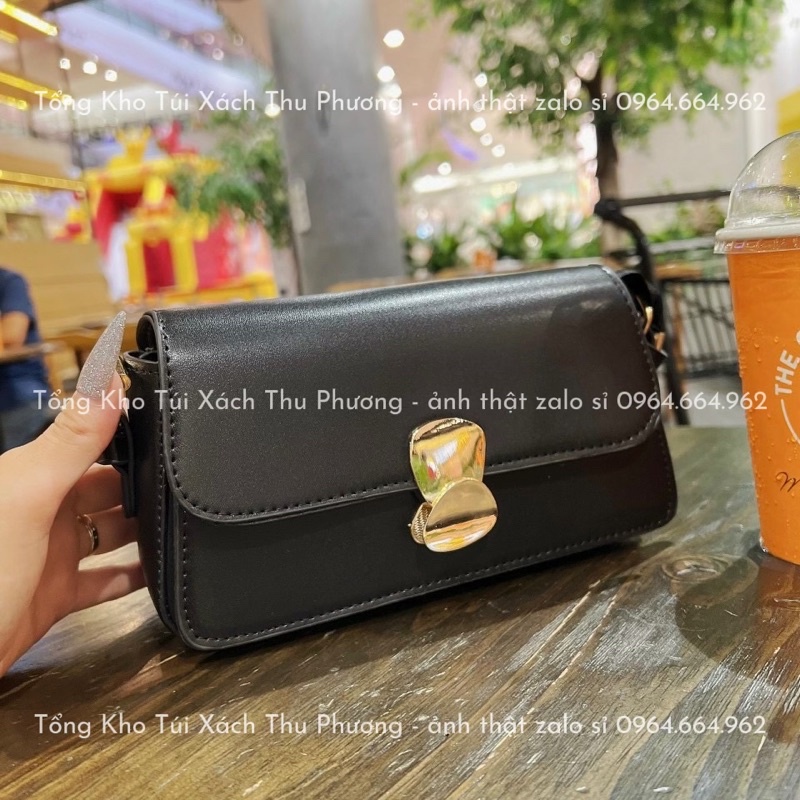 Túi đeo vai, đeo chéo nữ dáng ngang chất da bóng mịn khoá tròn phong cách hàn quốc (ảnh thật)