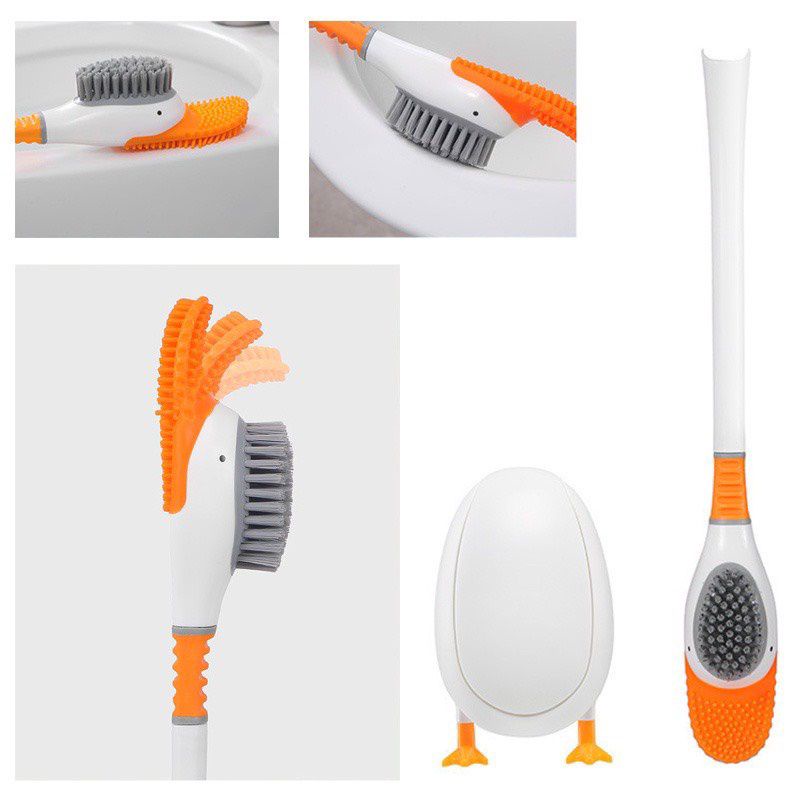 Chổi Cọ Rửa Bồn Cầu Toilet Gắn Tường, Bàn Chải Vệ Sinh Hình Chú Vịt Kèm Khay Đựng