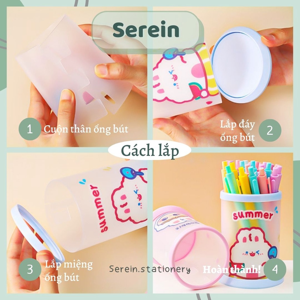 Ống đựng bút cute SEREIN lọ đựng bút nhựa để bàn DIY văn phòng phẩm phong cách Hàn Quốc