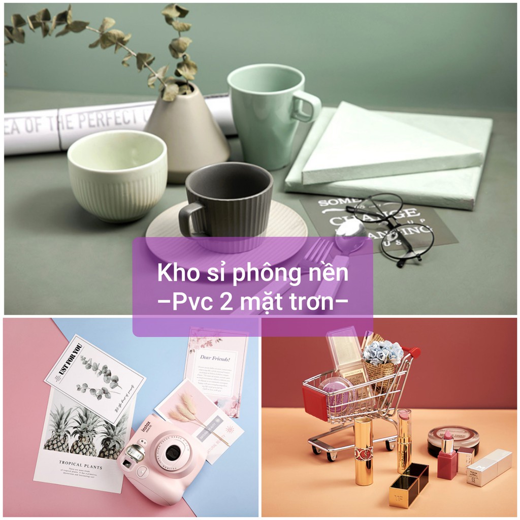 (Kho Sỉ) Tấm Phông Nền Chụp Ảnh PVC 2 Mặt 2 Màu Trơn