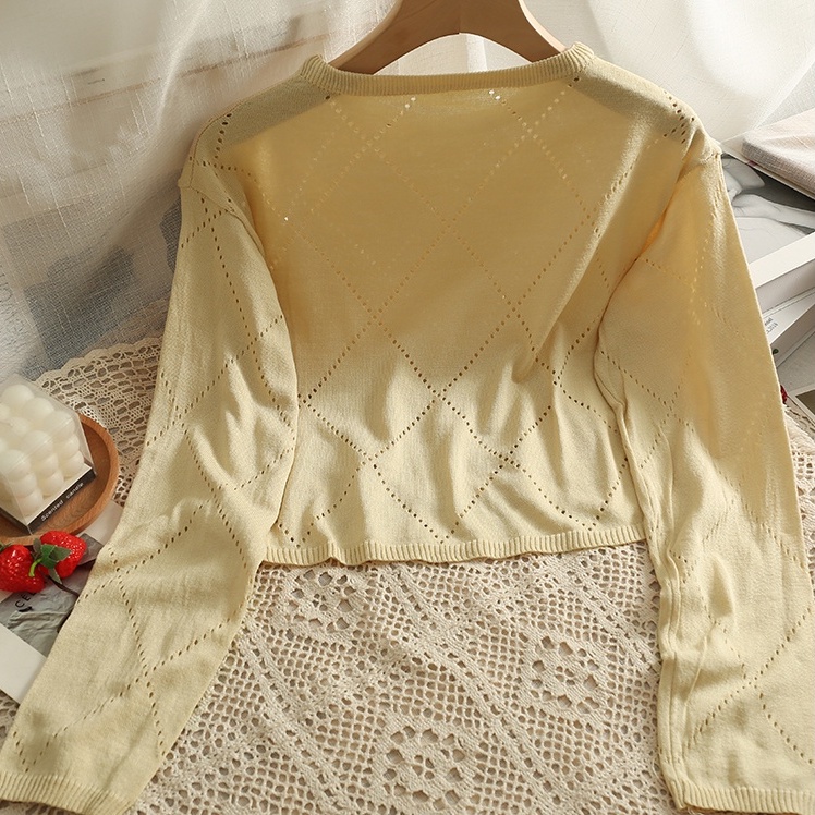 NUZIRO Áo kiểu dệt kim  chống nắng dáng rộng thiết kế lỗ lưới thời trang cho nữ