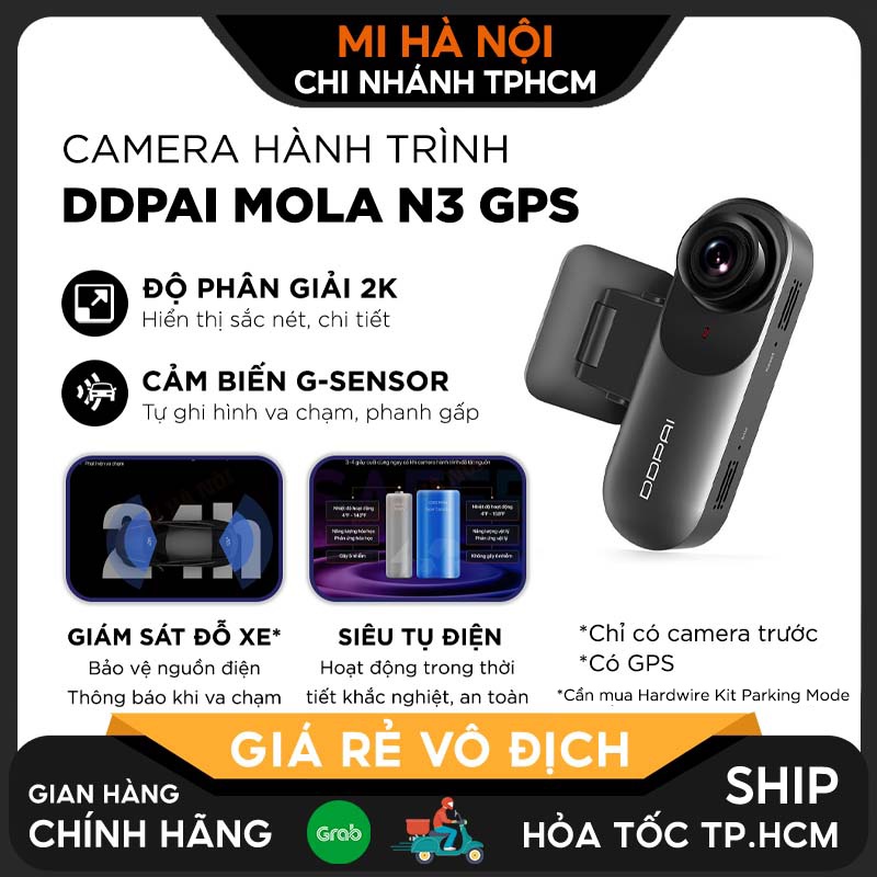 Camera hành trình ô tô Xiaomi DDPAI Dash cam Mola Mini / N3 / N3 GPS / N3 Pro - Độ phân giải 2K, kết nối Wifi