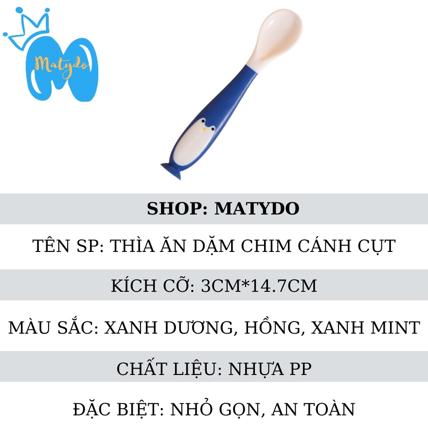 Thìa ăn dặm hình chim cánh cụt bón cháo đút bột MATYDO chất liệu nhựa an toàn cao cấp