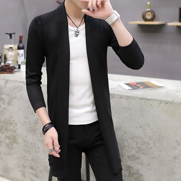 Áo khoác nam cardigan len dáng dài aokhoacnam-CG02 đen | BigBuy360 - bigbuy360.vn